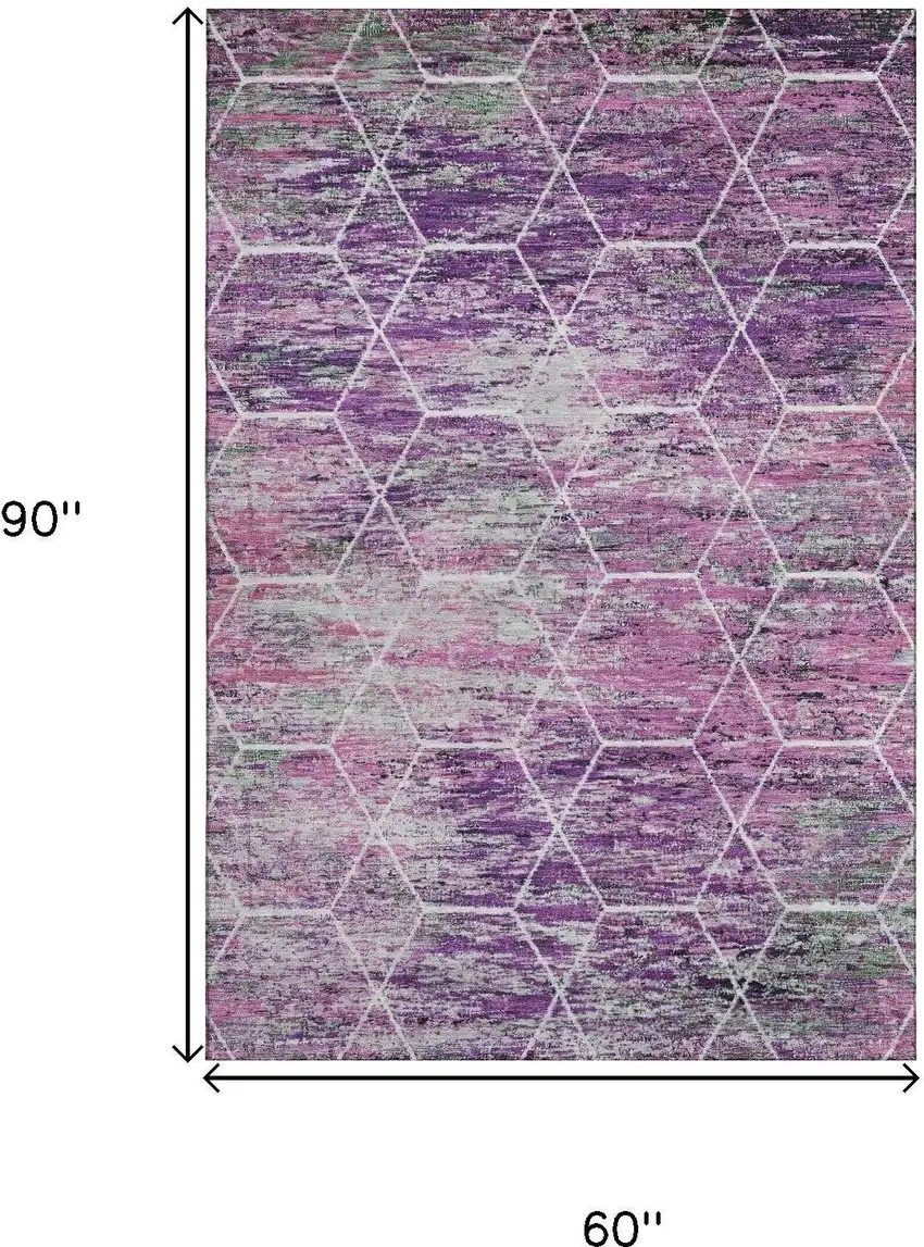Purple Ivory And Blush Geometric Washable Area Rug With UV Protection Photo 9