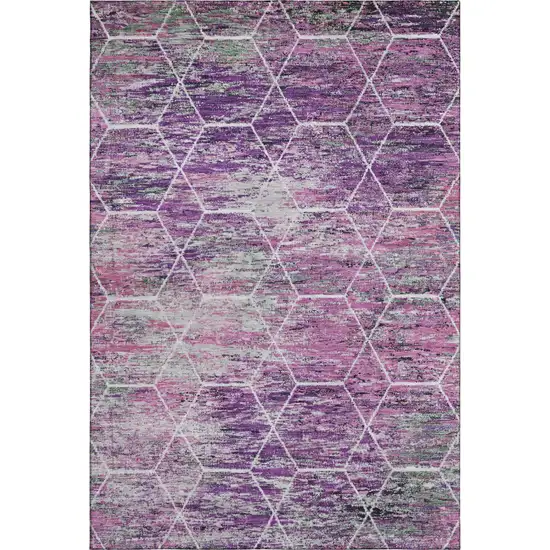 Purple Ivory And Blush Geometric Washable Area Rug With UV Protection Photo 1