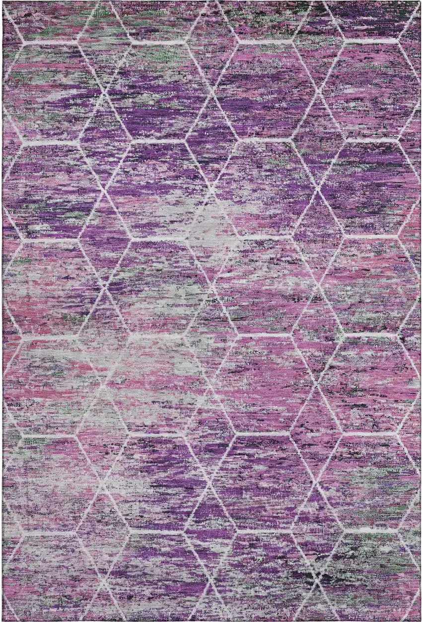 Purple Ivory And Blush Geometric Washable Area Rug With UV Protection Photo 1