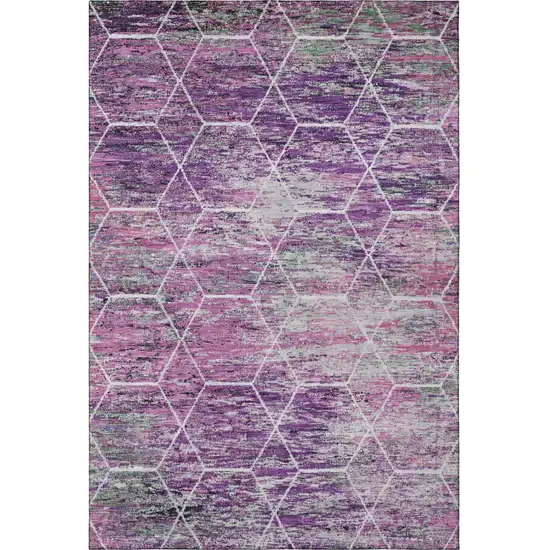 Purple Ivory And Blush Geometric Washable Area Rug With UV Protection Photo 3
