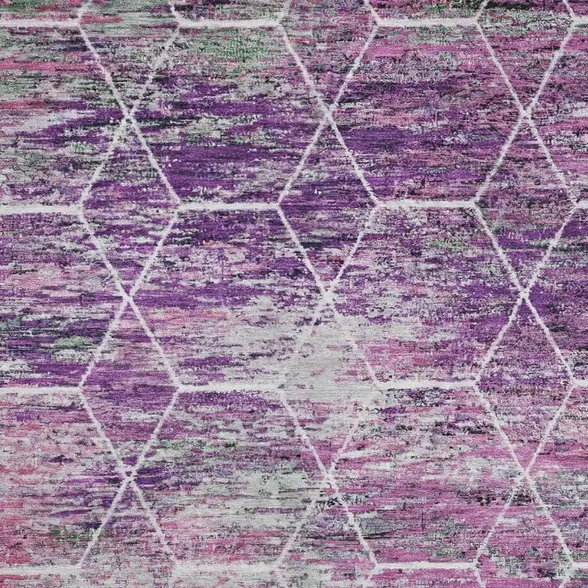 Purple Ivory And Blush Geometric Washable Area Rug With UV Protection Photo 2