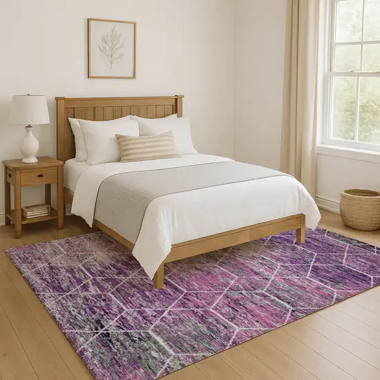 Purple Ivory And Blush Geometric Washable Area Rug With UV Protection Photo 5
