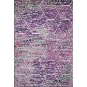 Photo of Purple Ivory And Blush Geometric Washable Area Rug With UV Protection