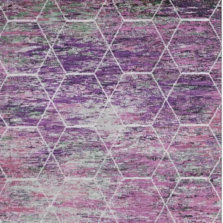 Purple Ivory And Blush Geometric Washable Area Rug With UV Protection Photo 3
