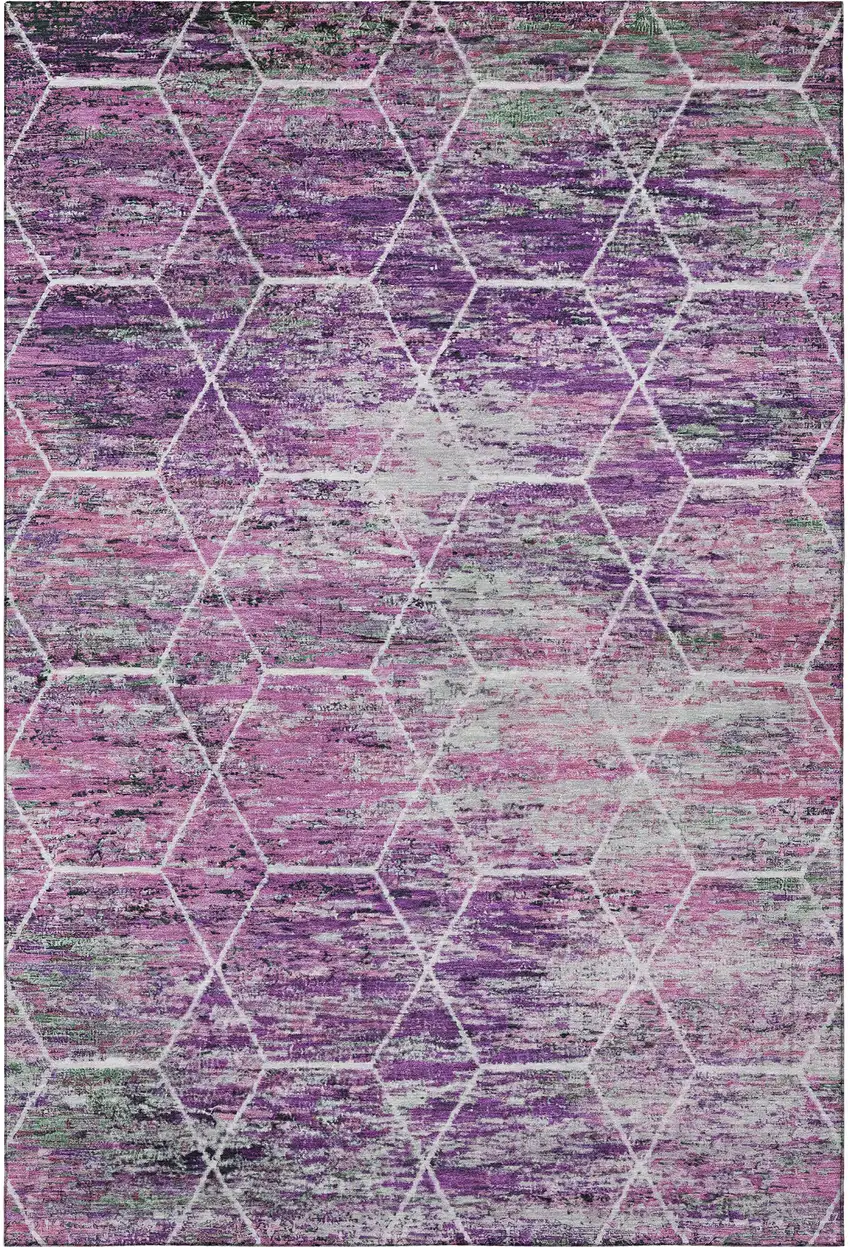 Purple Ivory And Blush Geometric Washable Area Rug With UV Protection Photo 3
