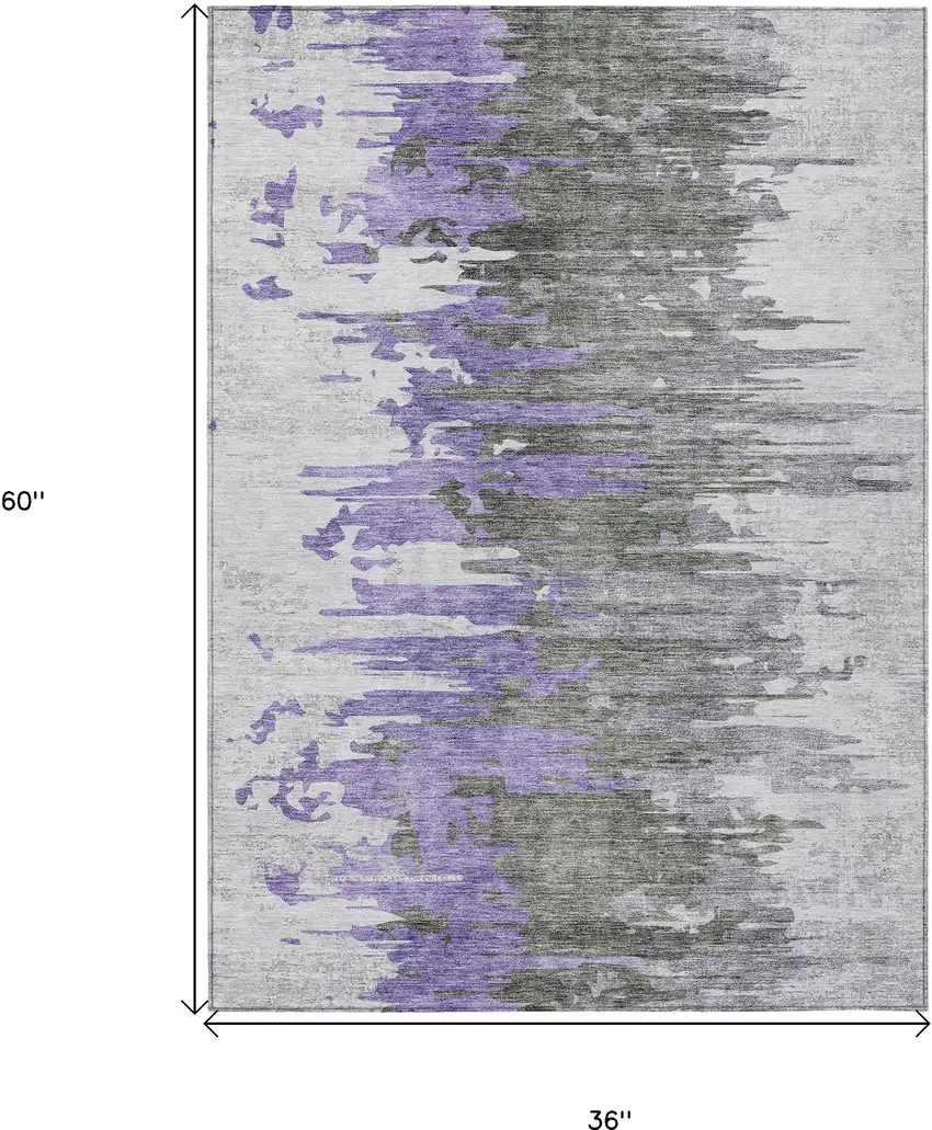 Purple Ivory And Charcoal Abstract Washable Indoor Outdoor Area Rug Photo 3