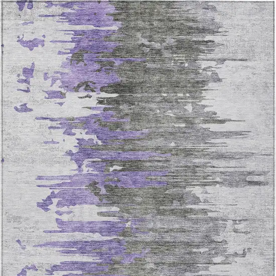 Purple Ivory And Charcoal Abstract Washable Indoor Outdoor Area Rug Photo 6
