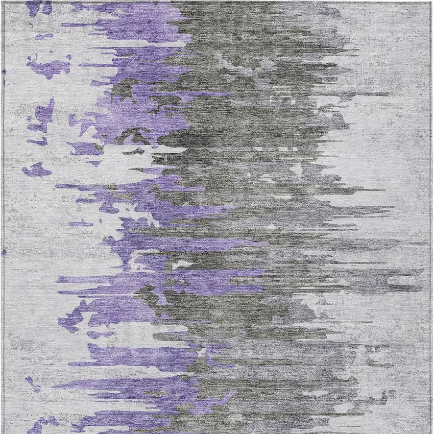 Purple Ivory And Charcoal Abstract Washable Indoor Outdoor Area Rug Photo 6