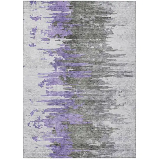 Purple Ivory And Charcoal Abstract Washable Indoor Outdoor Area Rug Photo 2