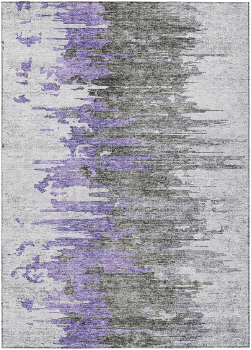 Purple Ivory And Charcoal Abstract Washable Indoor Outdoor Area Rug Photo 2