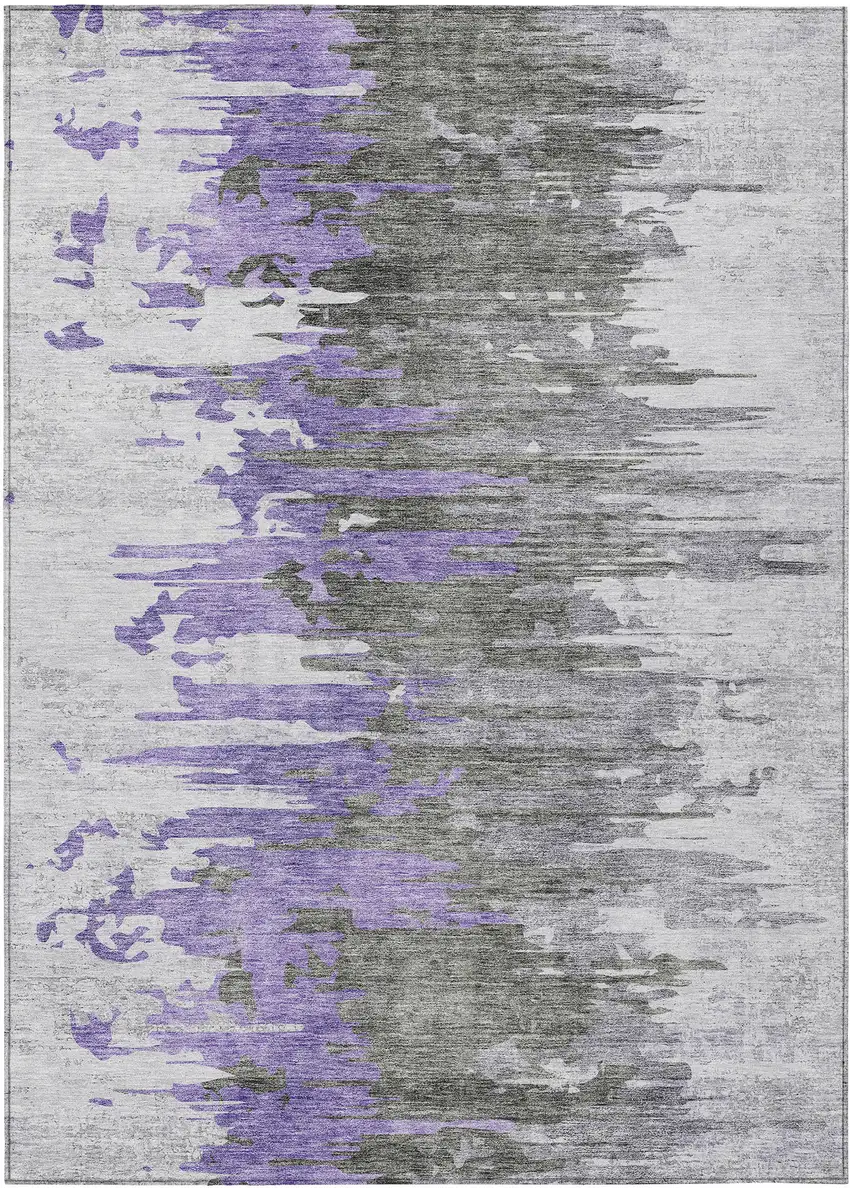 Purple Ivory And Charcoal Abstract Washable Indoor Outdoor Area Rug Photo 2