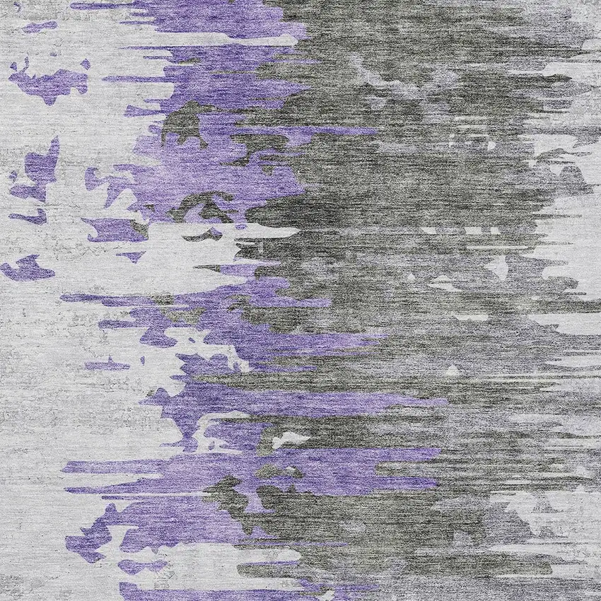 Purple Ivory And Charcoal Abstract Washable Indoor Outdoor Area Rug Photo 4