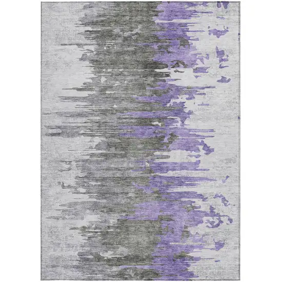 Purple Ivory And Charcoal Abstract Washable Indoor Outdoor Area Rug Photo 5