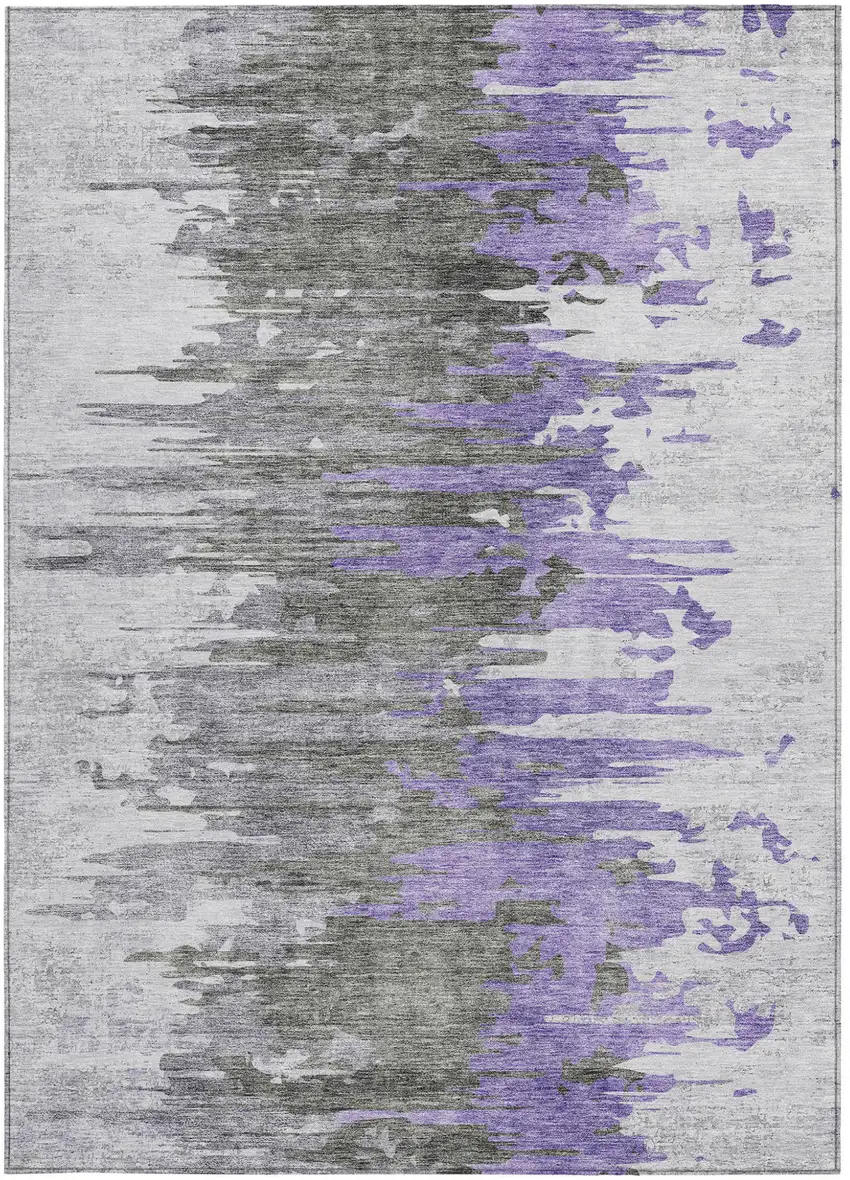 Purple Ivory And Charcoal Abstract Washable Indoor Outdoor Area Rug Photo 5