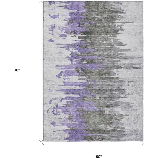 Purple Ivory And Charcoal Abstract Washable Indoor Outdoor Area Rug Photo 3