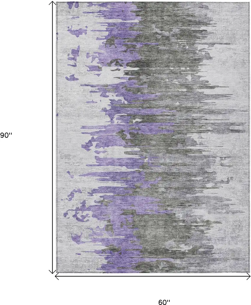 Purple Ivory And Charcoal Abstract Washable Indoor Outdoor Area Rug Photo 3