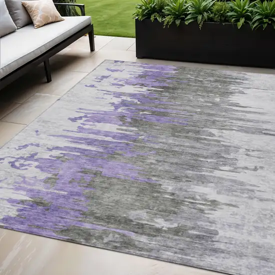 Purple Ivory And Charcoal Abstract Washable Indoor Outdoor Area Rug Photo 1