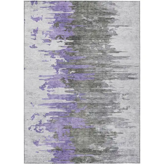 Purple Ivory And Charcoal Abstract Washable Indoor Outdoor Area Rug Photo 1