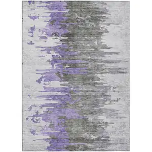 Photo of Purple Ivory And Charcoal Abstract Washable Indoor Outdoor Area Rug