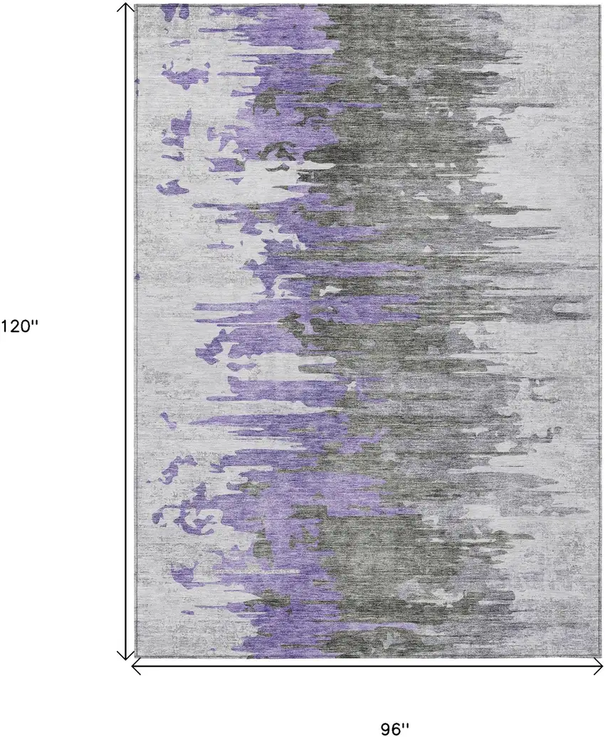 Purple Ivory And Charcoal Abstract Washable Indoor Outdoor Area Rug Photo 3