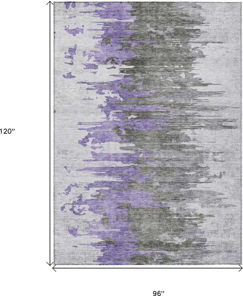 Purple Ivory And Charcoal Abstract Washable Indoor Outdoor Area Rug Photo 3