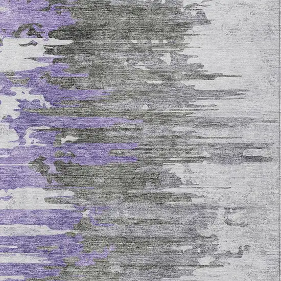 Purple Ivory And Charcoal Abstract Washable Indoor Outdoor Area Rug Photo 4