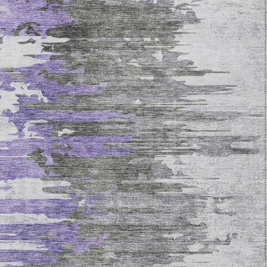 Purple Ivory And Charcoal Abstract Washable Indoor Outdoor Area Rug Photo 4