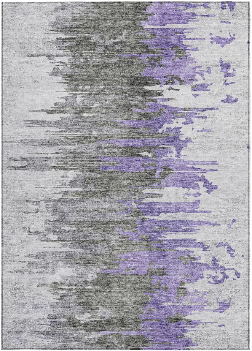 Purple Ivory And Charcoal Abstract Washable Indoor Outdoor Area Rug Photo 6