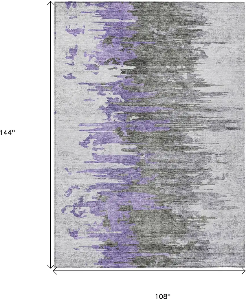 Purple Ivory And Charcoal Abstract Washable Indoor Outdoor Area Rug Photo 3