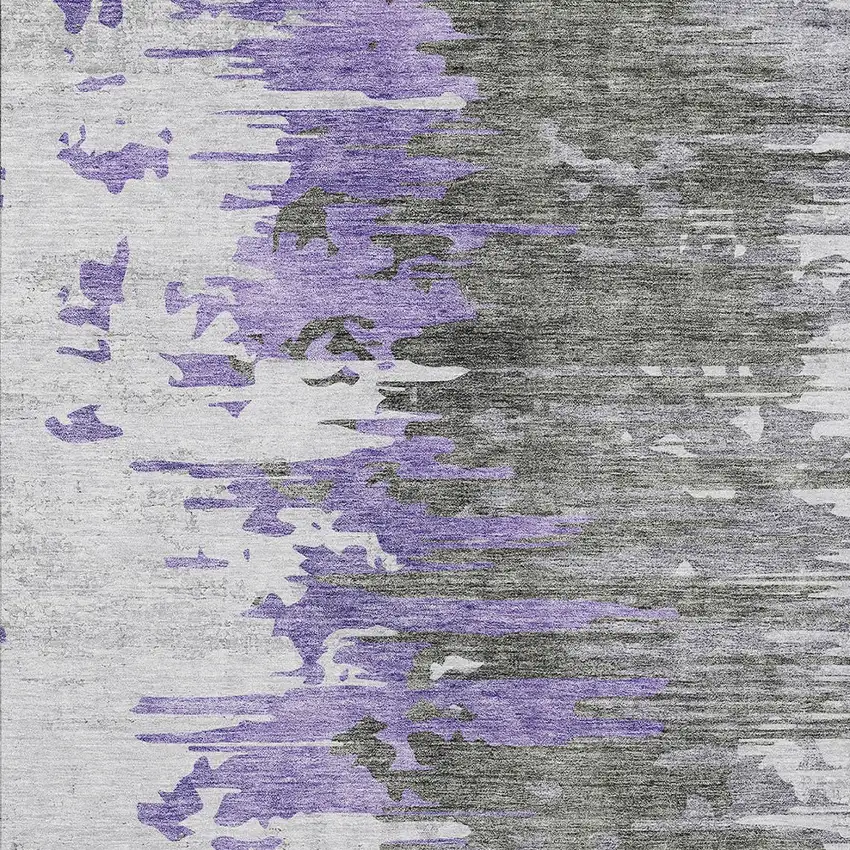Purple Ivory And Charcoal Abstract Washable Indoor Outdoor Area Rug Photo 4