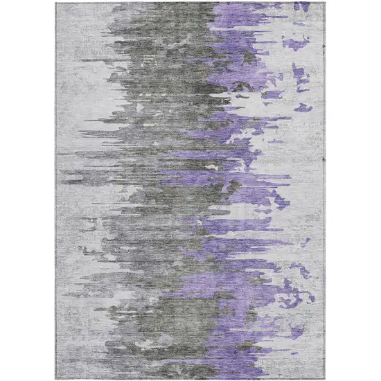 Purple Ivory And Charcoal Abstract Washable Indoor Outdoor Area Rug Photo 5