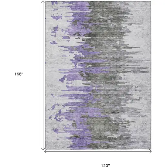 Purple Ivory And Charcoal Abstract Washable Indoor Outdoor Area Rug Photo 3