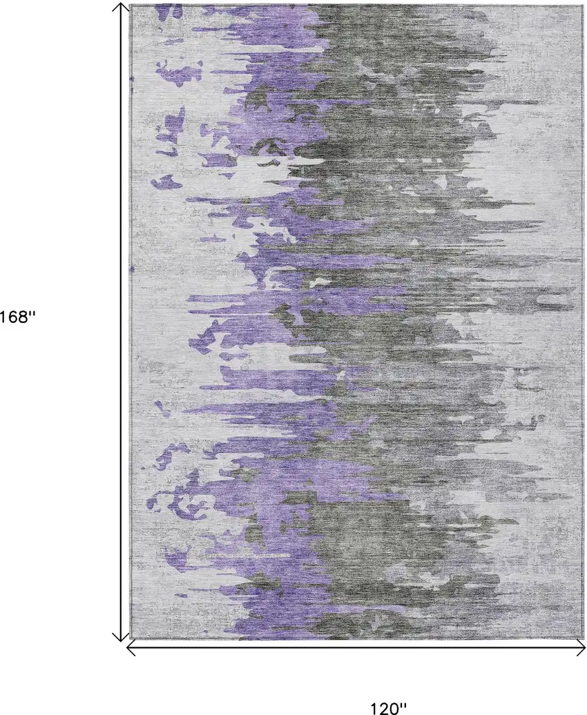 Purple Ivory And Charcoal Abstract Washable Indoor Outdoor Area Rug Photo 3