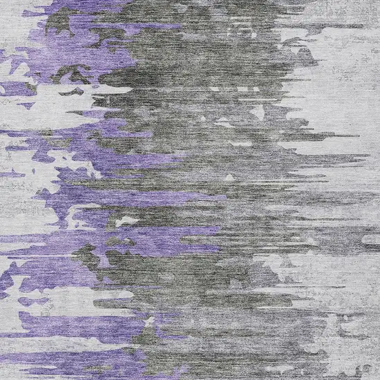 Purple Ivory And Charcoal Abstract Washable Indoor Outdoor Area Rug Photo 4