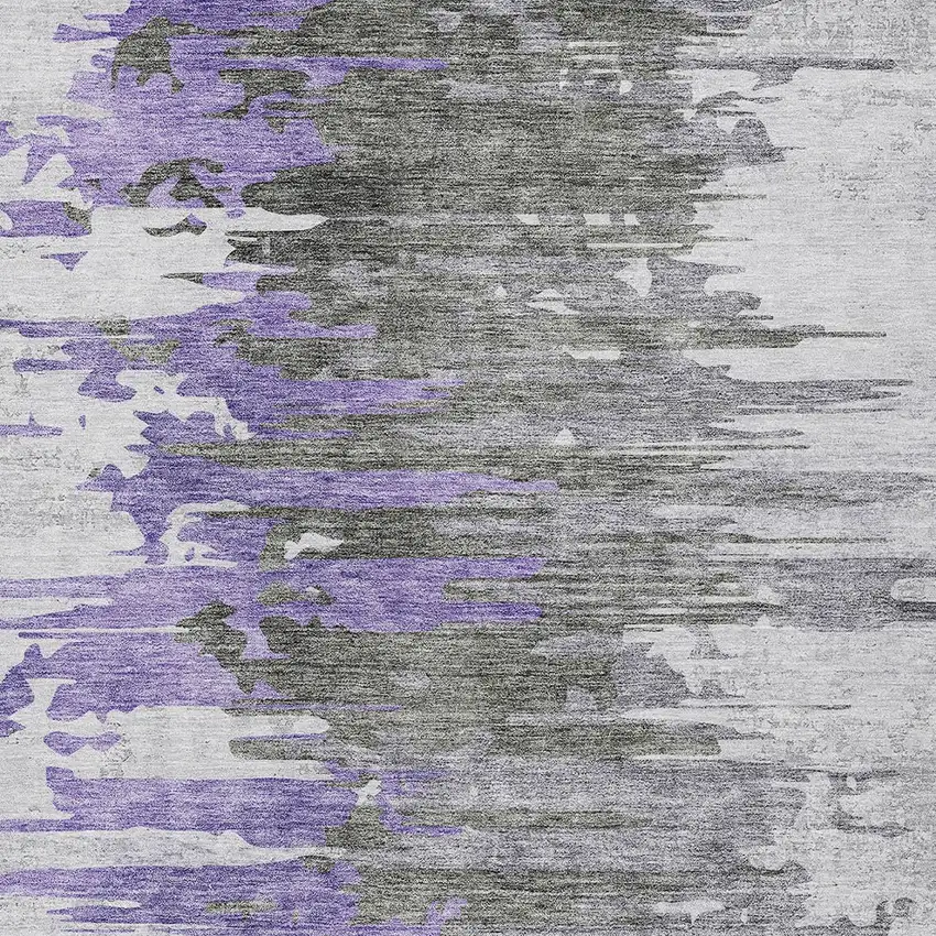 Purple Ivory And Charcoal Abstract Washable Indoor Outdoor Area Rug Photo 4
