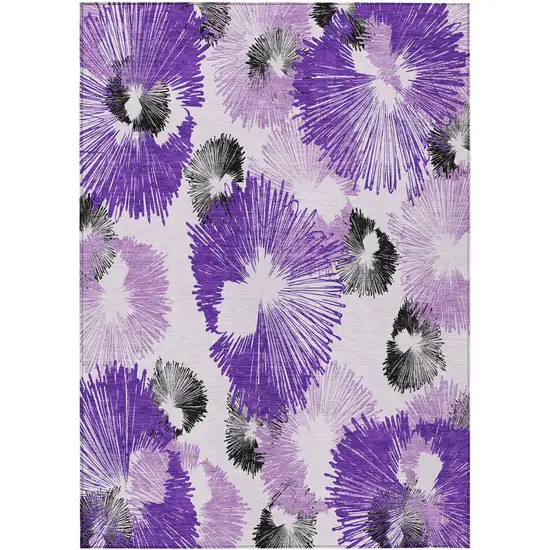 Purple Ivory And Charcoal Floral Washable Indoor Outdoor Area Rug Photo 1