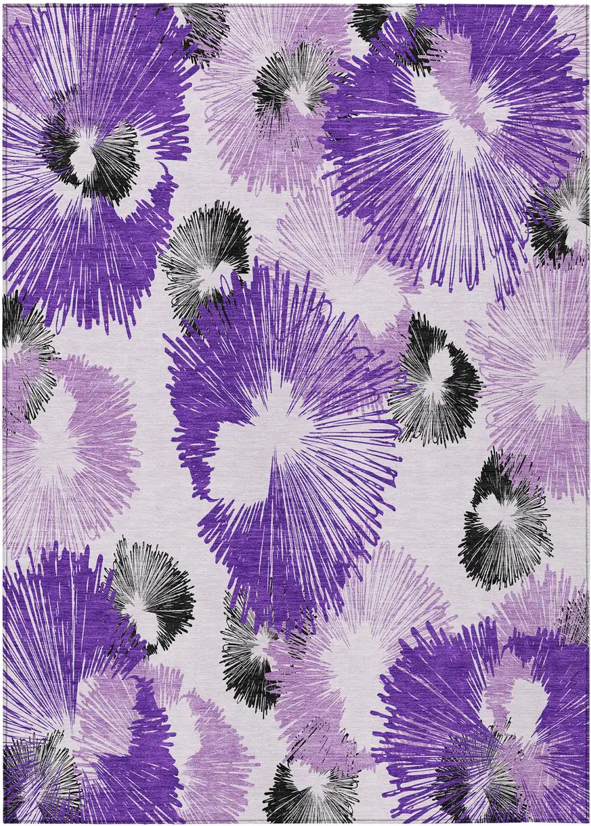 Purple Ivory And Charcoal Floral Washable Indoor Outdoor Area Rug Photo 1