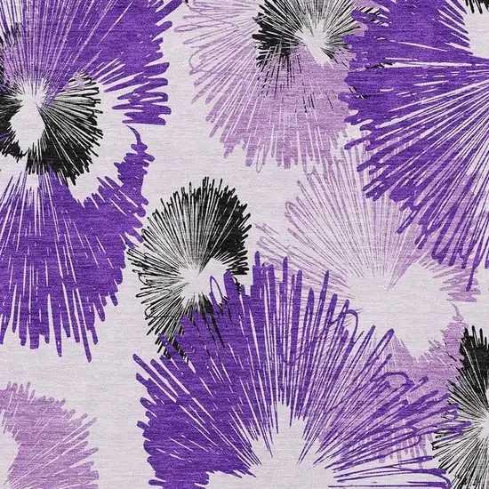 Purple Ivory And Charcoal Floral Washable Indoor Outdoor Area Rug Photo 4