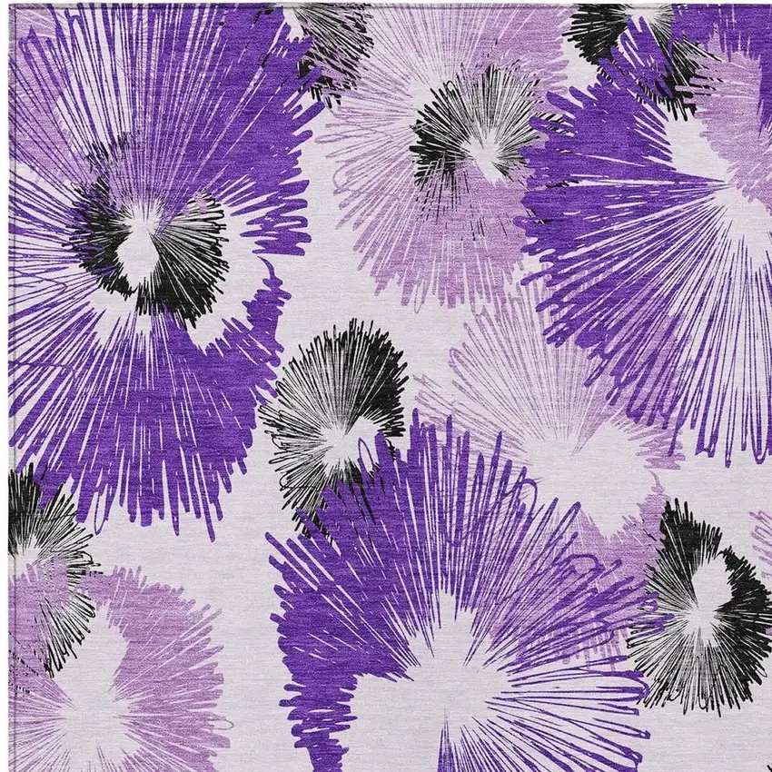 Purple Ivory And Charcoal Floral Washable Indoor Outdoor Area Rug Photo 3