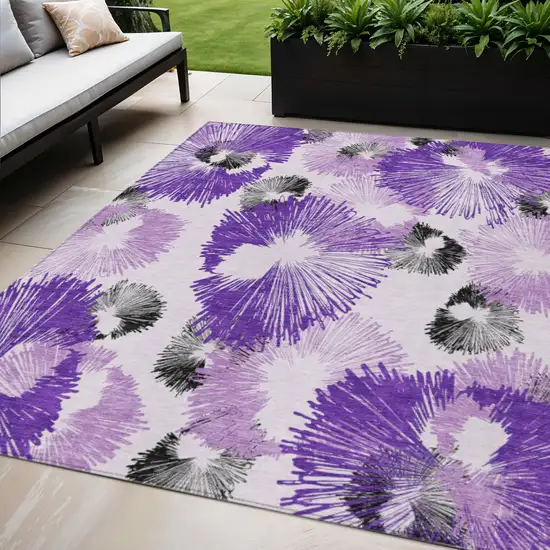 Purple Ivory And Charcoal Floral Washable Indoor Outdoor Area Rug Photo 2