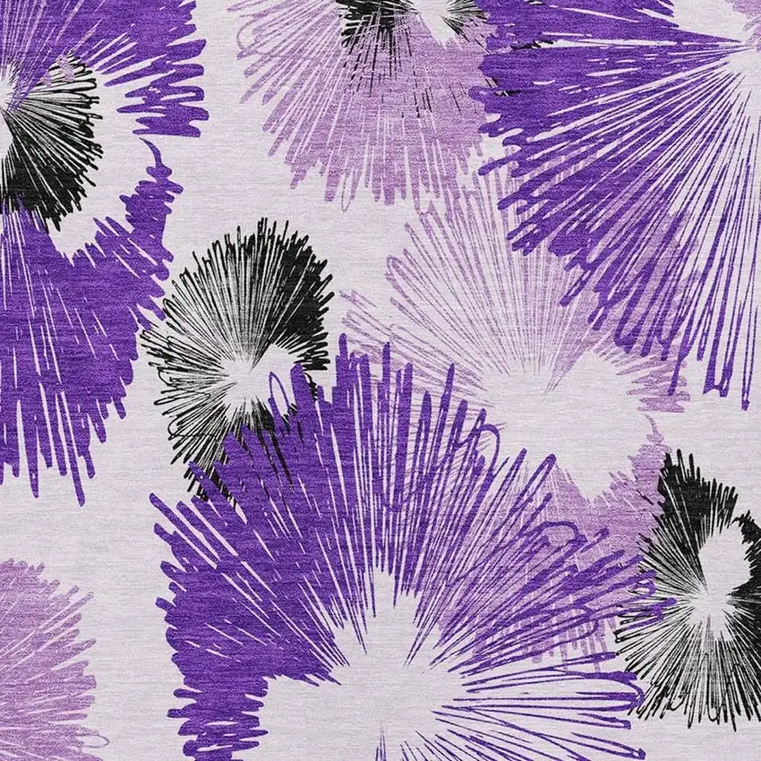 Purple Ivory And Charcoal Floral Washable Indoor Outdoor Area Rug Photo 4