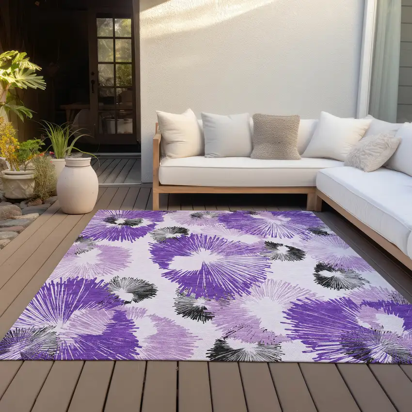 Purple Ivory And Charcoal Floral Washable Indoor Outdoor Area Rug Photo 7