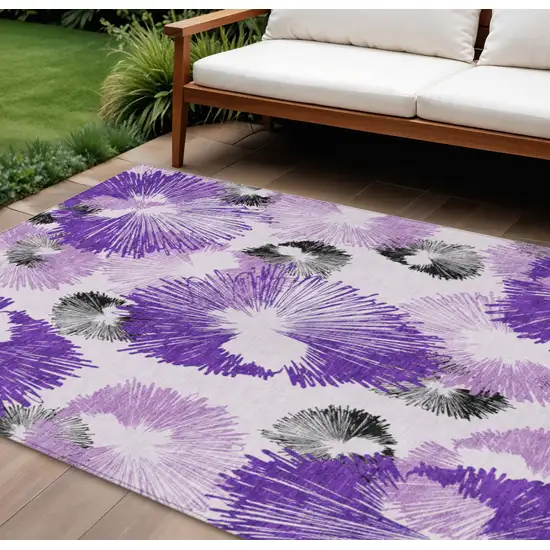 Purple Ivory And Charcoal Floral Washable Indoor Outdoor Area Rug Photo 2