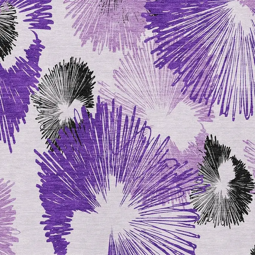 Purple Ivory And Charcoal Floral Washable Indoor Outdoor Area Rug Photo 4