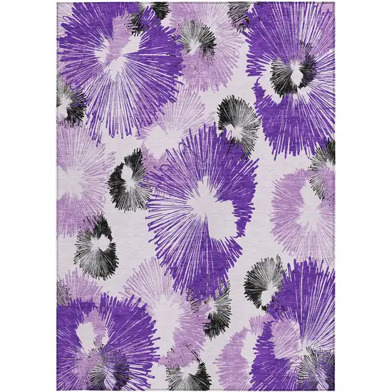 Purple Ivory And Charcoal Floral Washable Indoor Outdoor Area Rug Photo 4