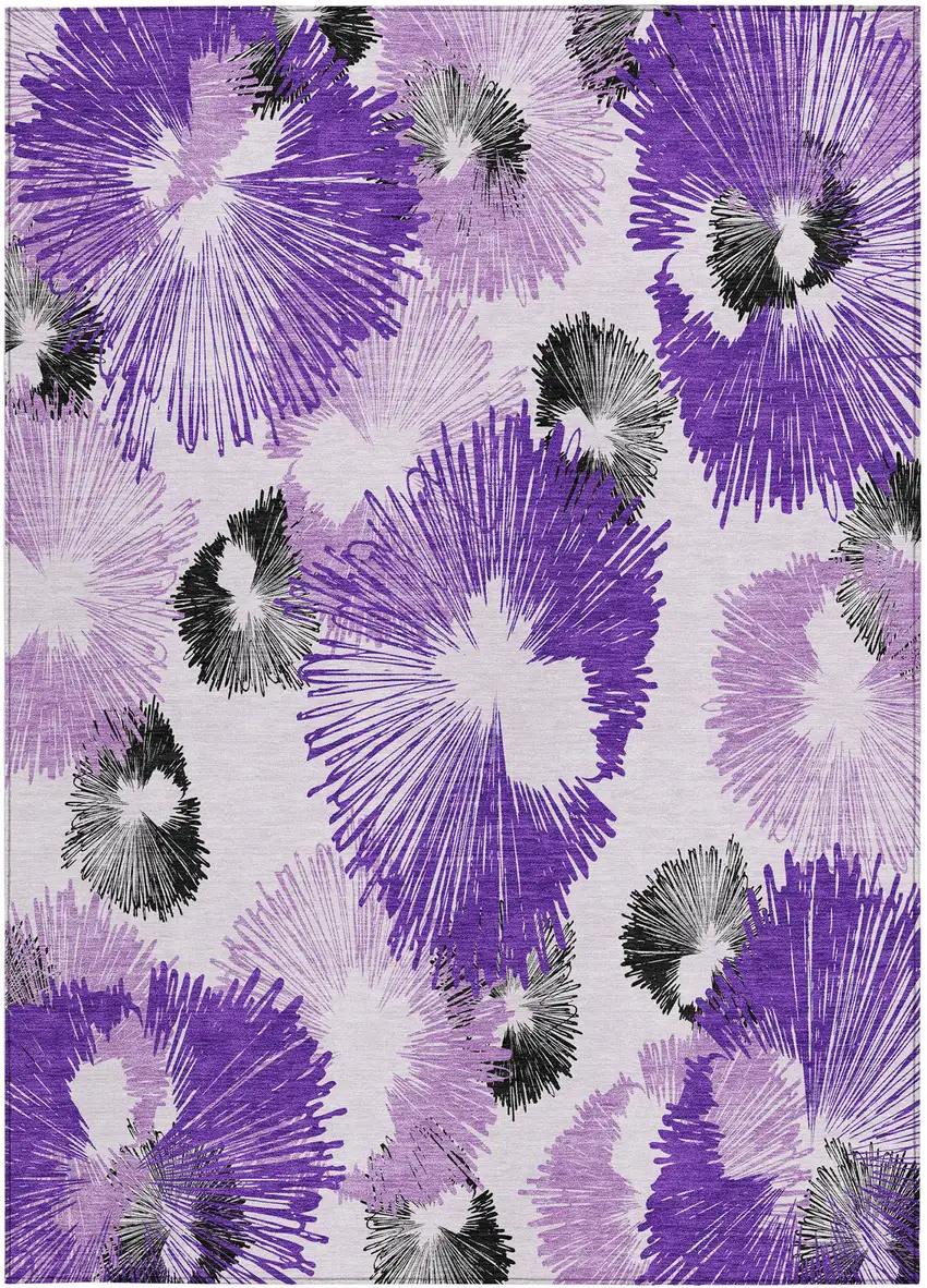 Purple Ivory And Charcoal Floral Washable Indoor Outdoor Area Rug Photo 4