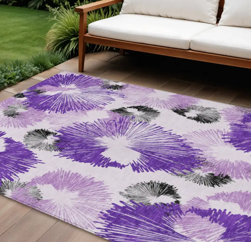 Purple Ivory And Charcoal Floral Washable Indoor Outdoor Area Rug Photo 2