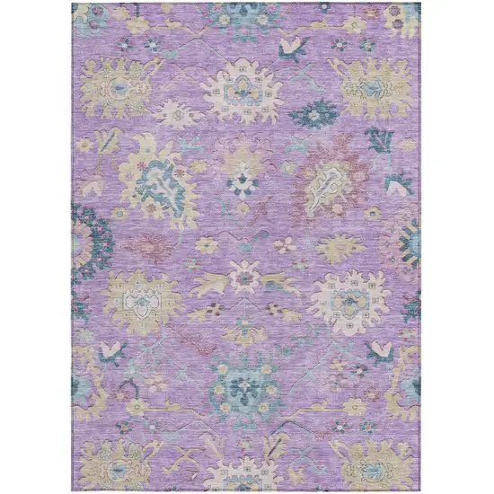 Purple Ivory And Denim Blue Floral Washable Indoor Outdoor Area Rug Photo 7