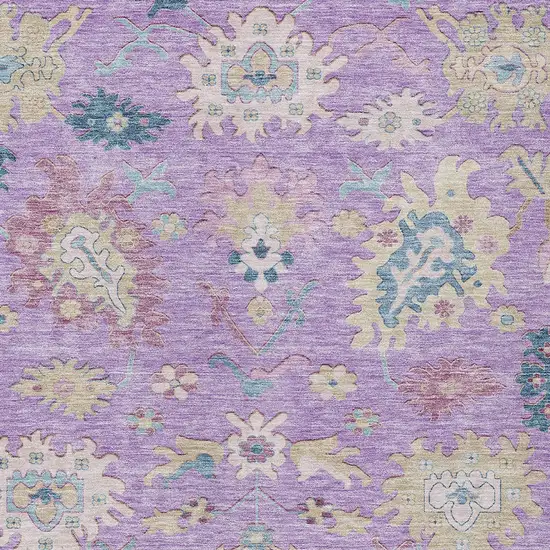 Purple Ivory And Denim Blue Floral Washable Indoor Outdoor Area Rug Photo 6
