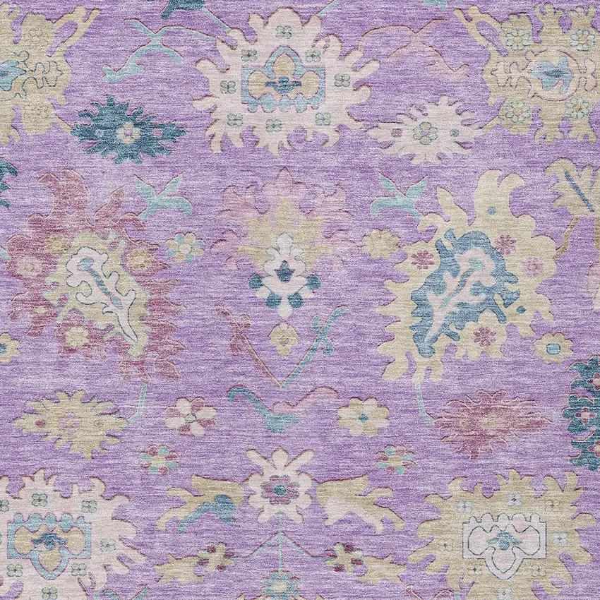 Purple Ivory And Denim Blue Floral Washable Indoor Outdoor Area Rug Photo 6